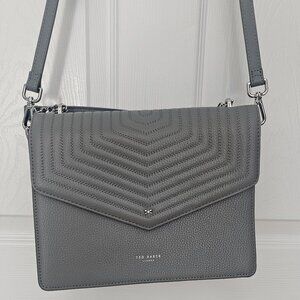 Ted Baker London Grey Quilted Leather Crossbody Bag Silver Tone Hardware